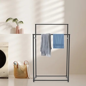 Designer <b>Black</b> Metal <b>Towel</b> Stand Combining Sturdy Build With Trendy Minimalist And Elegant Bathroom Style - Product Image 2