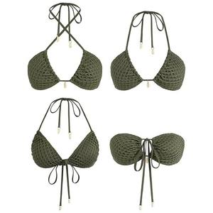 Conjunto de Bikini Corto Informal Sólido para Mujer, Diseño Nuevo 2025, Venta al por Mayor, Nuevo Estilo con Hombros Caídos - Product Image 5