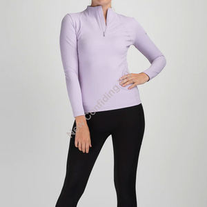 Camisas de equitación para mujer con media cremallera frontal y logotipo bordado, personalizables OEM, para espectáculos ecuestres, capas base, estilo galería - Product Image 1