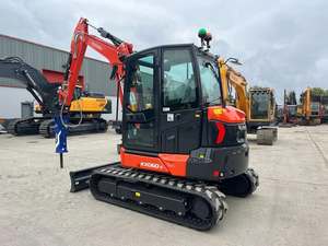 Clean Affordable Kubota KX060-5 Mini Excavator Crawler Type <b>Red</b> Color With Daemo B50 <b>Rock</b> Breaker Attachment - Product Image 4