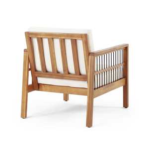 Chaise longue d'extérieur en bois d'acacia moderne avec détails en lamelles et coussins en peluche crème à bascule pour la maison, le bureau et la chambre à coucher - Product Image 3