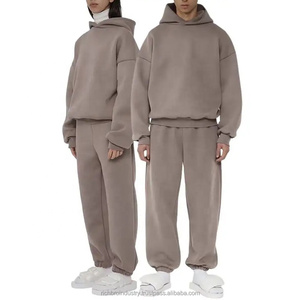 Nuevo Invierno 2 piezas personalizado Baggy Fit chándal de algodón de gran tamaño de alta calidad en blanco liso recortado Boxy sudaderas con capucha Unisex chándal - Product Image 1