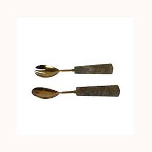 Vente en gros Manche rectangulaire épais en marbre plaqué or brun noirâtre Fait à la main Meilleure vente cuillère à couteau en acier inoxydable - Product Image 1