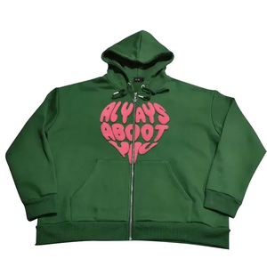 Sweat à capuche zippé intégral en molleton épais polyester/coton French Terry avec broderie personnalisée pour l'hiver - Product Image 1