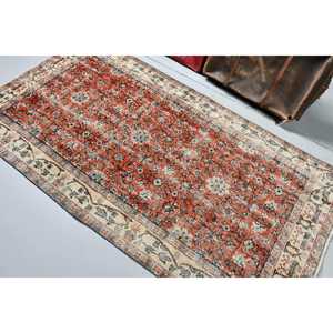 Alfombra Turca Vintage de 3.9x6.9 pies, Alfombra Roja y Azul de Estilo Suroeste - Product Image 3