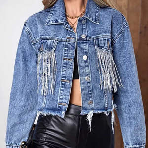 แจ็กเก็ตยีนส์เอวลอยสำหรับผู้หญิงแจ็กเก็ตยีนส์ครอประบายอากาศได้ดีสำหรับฤดูหนาวออกแบบได้ตามที่ต้องการ - Product Image 2