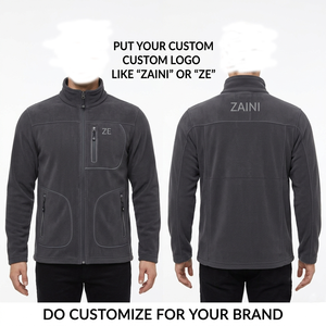 240 GSM Premium Anti Pill Polar Fleece Stand <b>Jacket</b> Charcoal Grey Contrast Panel Custom Front Waterproof Breathable Outerwear - Product Image 1