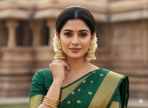 Pendientes elegantes de joyería de templo Pendientes colgantes indios tradicionales de oro mate Perfectos para bodas Festivales y fiestas - Product Image 5