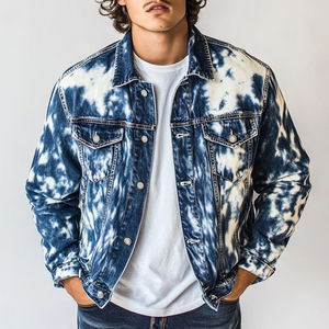 เสื้อแจ็คเก็ตยีนส์ผู้ชายพิมพ์ลายโลโก้แบบโบราณ สไตล์สตรีทแวร์ สำหรับกิจกรรมกลางแจ้ง ไซส์ใหญ่ ติดกระดุม  ลายมัดย้อม - Product Image 5