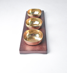 Plateau de service en nacre avec ensemble de 3 bols en bois et couvercles en métal pour la décoration de table de la maison ou de l'hôtel - Product Image 6