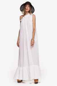 ชุดแมกซี่เดรสยาวเปิดไหล่ข้างเดียวสำหรับผู้หญิงฤดูร้อนเดรสแม็กซี่แขนกุดลายดอกไม้ผ้าฝ้ายลายดอกไม้ - Product Image 6