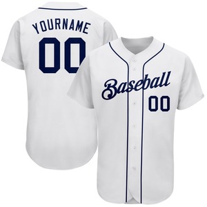 Camiseta de béisbol auténtica blanca azul marino personalizada ropa de equipo personalizada más vendida - Product Image 1