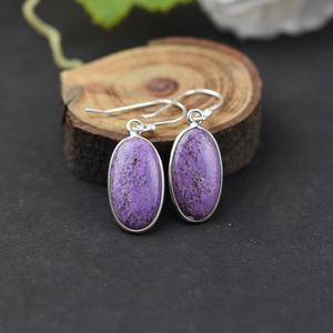 Pendientes clásicos, joyería para mujer, joyería de estilo bohemio, pendientes hechos a mano de piedras preciosas de Charoite de Plata de Ley 925, regalo para esposa - Product Image 3