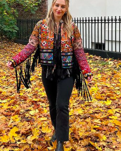 Veste de travail en daim style bohème avec pompons - Product Image 2