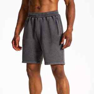 Sudadera con capucha y pantalón corto desgastados personalizados para hombre Traje de dos piezas transpirable y bordado lavado con piedra ácida - Product Image 5