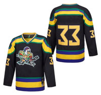 Maillot de hockey sur glace d'hiver personnalisé Mighty Ducks vert et noir, imprimé, 100% polyester, sans manches, col en V, design unique pour homme