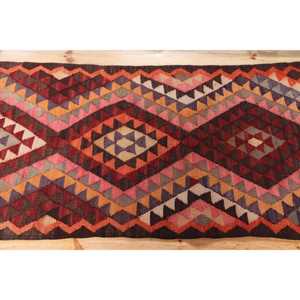 พรมตุรกีขนาด 2.7x13 ฟุต, พรมคิลิมวินเทจ, พรมเปอร์เซียสีแดงทำจากขนสัตว์ - Product Image 3