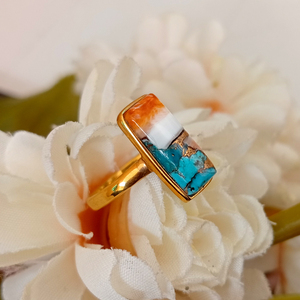 แหวนเงินสเตอร์ลิง925สีเขียวขุ่นหอยนางรมขนาด9X17มม. ขายในเทศกาลคริสต์มาสโรสโกลด์18K ทรงสี่เหลี่ยมผืนผ้า & เคลือบทอง14K - Product Image 5