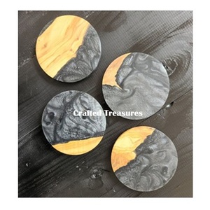 <b>Coaster</b> <b>Set</b> Gifts for Home Warming Resin Wood Spliced Tea Cup <b>Coaster</b> Epoxy Resin Cup Mat Wooden Cup <b>Coaster</b> - Product Image 2