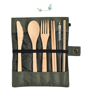 Ensemble en bambou de haute qualité avec étui de voyage couverts réutilisables comprenant une cuillère, une fourchette et des couteaux-Ustensile portable - Product Image 1