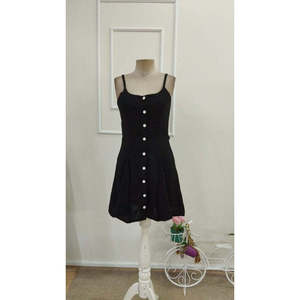 Women's Strappy Front <b>Buttoned</b> Lace-up Short <b>Dress</b>, 36107 - <b>Black</b> - Product Image 4