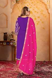 Palazzo élégant violet haut brodé paillettes faux tissu Bollywood Style Salwar Kameez pour Festival célébration fête indienne - Product Image 4