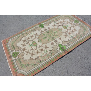 Turkish Vintage Rug, 3.6x6.8 ft Area Rug, <b>Brown</b> Green Moroccan <b>Wool</b> Rug - Product Image 4