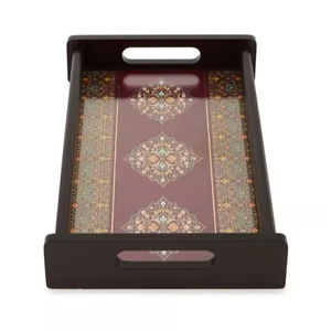 Elegant Wooden Enamel Serving Tray Stylish <b>Kitchen</b> Decor <b>For</b> Dining Table Home Restaurant Hotel Tea Coffee Use - Product Image 1