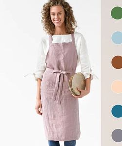 Tablier en lin pour femme avec ceinture longue et poche Style fermier doux réutilisable pour la cuisine Jardinage Art-Kit en lin lavé - Product Image 5