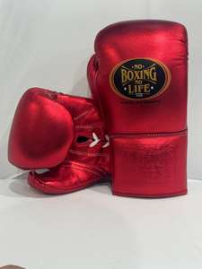 Guantes de boxeo con cordones de color rojo metálico sin boxeo sin vida, guantes de entrenamiento y combate de cuero mexicanos hechos a mano profesionales - Product Image 5