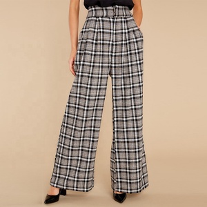OEM personalizado trajes de moda y Blazer conjunto de las mujeres Casual elegante Plaid <span class=keywords><strong>Tweed</strong></span> blazer mujeres chaqueta y pantalones de pierna ancha conjunto de 2 <span class=keywords><strong>piezas</strong></span> - Product Image 5