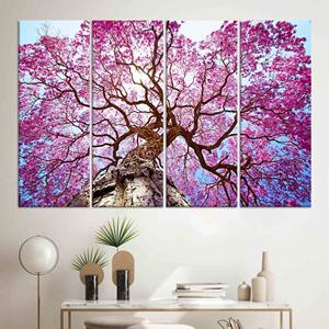 Toile imprimée élégante : Paysage naturel avec arbre fleuri en verre trempé, lot de 4 toiles - Product Image 1