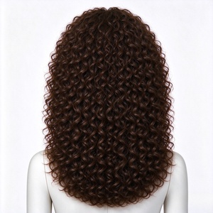 Peluca de Cabello Humano Largo y Rizado Marrón Oscuro con Flequillo Despeinado - Product Image 5