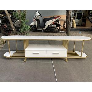 KTV68061 Mueble de TV Contemporáneo de Dos Niveles con Tapa de Piedra Blanca y Cajones 180x40x45cm para el Hogar y la Sala de Estar - Product Image 3
