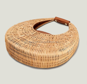 Sac à main en rotin nouveau Design 33.5x31 cm | Sac en paille Style Vintage, sac naturel, sac de plage pour femmes | Fabriqué au Vietnam - Product Image 2