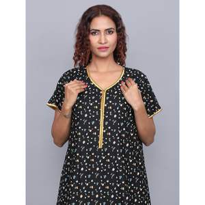 Evolove Women's Super Soft 100% Viscose Printed Maxi Nightgown <b>Long</b> Sleepwear Ladies' XL Size Comfortable Black Design - Product Image 1