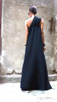 Robe longue d'été Kaori pour femme en lin/coton, col asymétrique, sans manches, infroissable, écologique, respirante, style vintage
