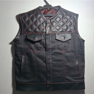 เสื้อกั๊กหนังขี่มอเตอร์ไซค์กันน้ำใส่ได้สองด้านสำหรับผู้ชายสไตล์อเมริกันทำด้วยมือสีสันสดใสงานตามสั่งสำหรับฤดูหนาว - Product Image 1