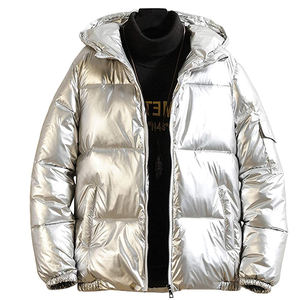 Veste matelassée à capuche pour homme, hiver, noire, logo OEM sur le devant, personnalisable, brillante, imperméable, réversible, élégante - Product Image 3