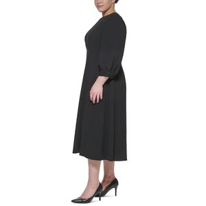 Abito Midi da Donna Calvin Klein Comodo a Trapezio con Spalle a Palloncino in Tessuto Crepe Nero Taglia 16W Vita Naturale - Product Image 3