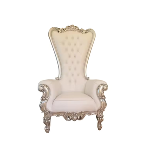 Meubles royaux de luxe chaises de trône à dossier haut de marié couleur or et argent chaise de trône de mariage en bois massif prix de gros - Product Image 2