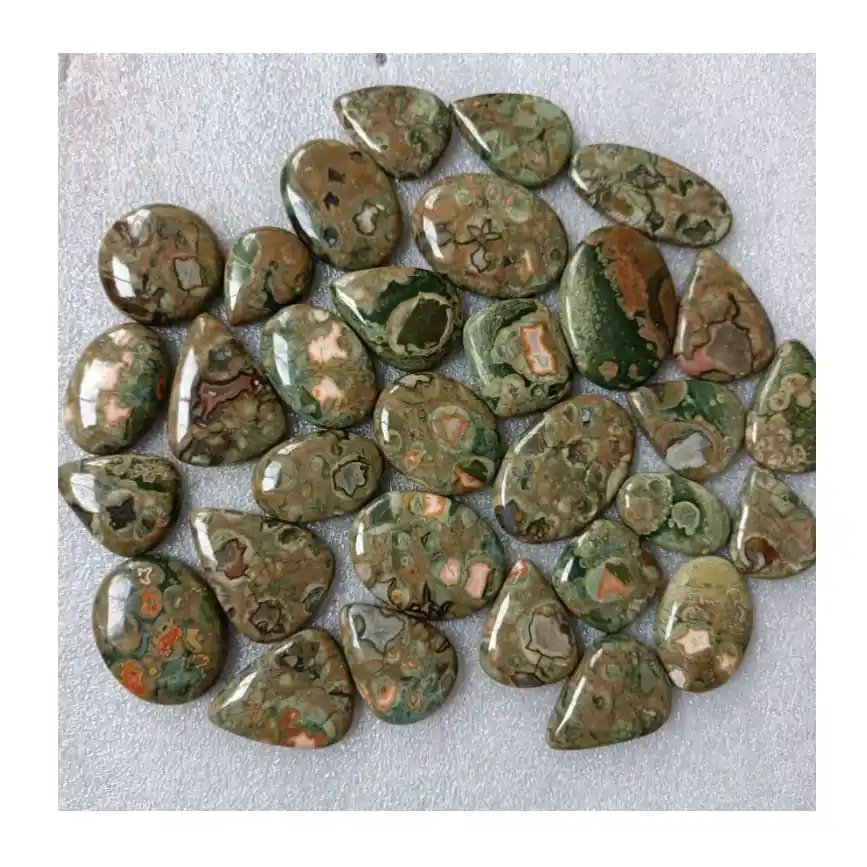 100% tự nhiên rhyolite đá quý màu xanh lá cây rhyolite mix Shaped mịn Cabochon đối với trang sức làm