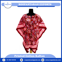 Venta caliente Kaftan Vestidos Misty Red Unique Beach Dress Tamaño libre Lady String Hand Block Impreso Cotton Kaftan para la venta