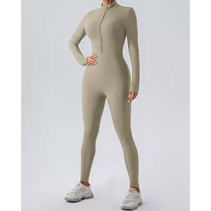 Nouveau femmes body col montant Jogging entraînement Gym Fitness mode Sexy fermeture éclair à manches longues combinaison vêtements de sport femme vêtements - Product Image 4