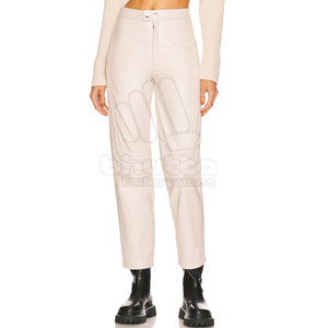Pantalones de cuero para mujer, transpirables, cortavientos, impermeables, de cintura media, estilo urbano, teñido blanco, frente liso, estilo casual, teñido liso - Product Image 5