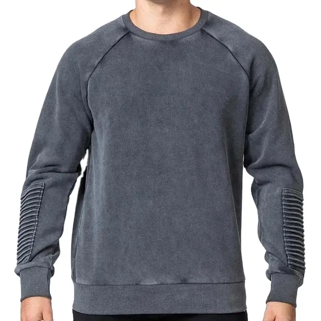 Grey Color Custom Acid Wash Crewneck Top Quality Winter Plain Oversized Long Sleeve Cotton Breathable Sweatshirts Cheap Price