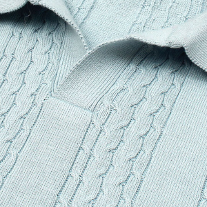 Polo de Punto Trenzado Azul para Hombre, Prenda de Punto de Algodón Premium, Manga Corta, Texturizado, Corte Clásico, Ropa Casual Elegante - Product Image 6