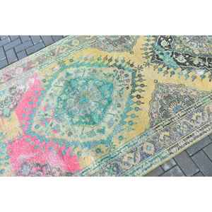 Alfombra Turca Vintage de 4.9x12.8 pies, Alfombra de Lana Azul con Diseño de Puntos - Product Image 5