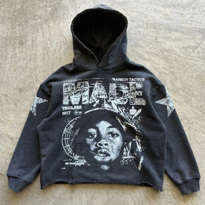 Clothing Manufacturer Custom Women's Y2K Vintage Boxy Hoodie Polyester/Cotton 500gsm Distressed Cropped Raw Hem Acid Wash Badge - Product Image 1