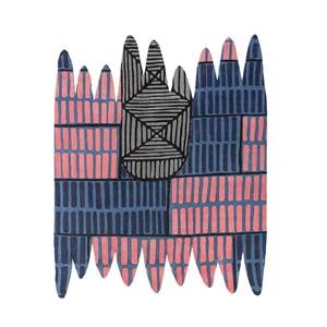 Alfombra de Lana Anudada a Mano Jaanwar Azul AIWL-7039 Rectangular 9x12 con Patrón Abstracto para Decoración de Sala de Estar - Product Image 1